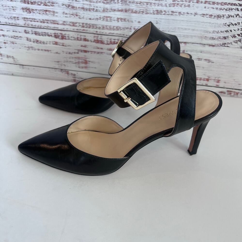 Nine West Callen Black Leather Pointed Toe Heels Size 8